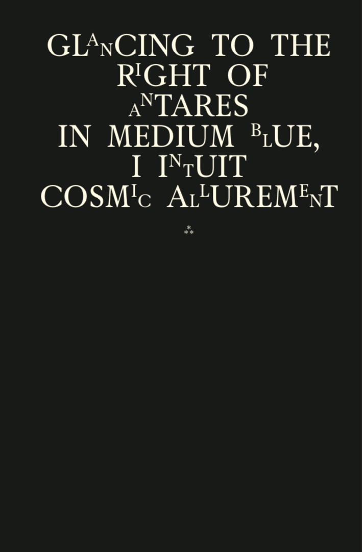 Glancing to the right of Antares in Medium Blue, I intuit cosmic allurement
