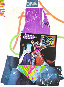 The cover of 'This Bird Know Rabbit'shows a vibrant mixed media collage made up of cut-outs of various media and scribbles. 