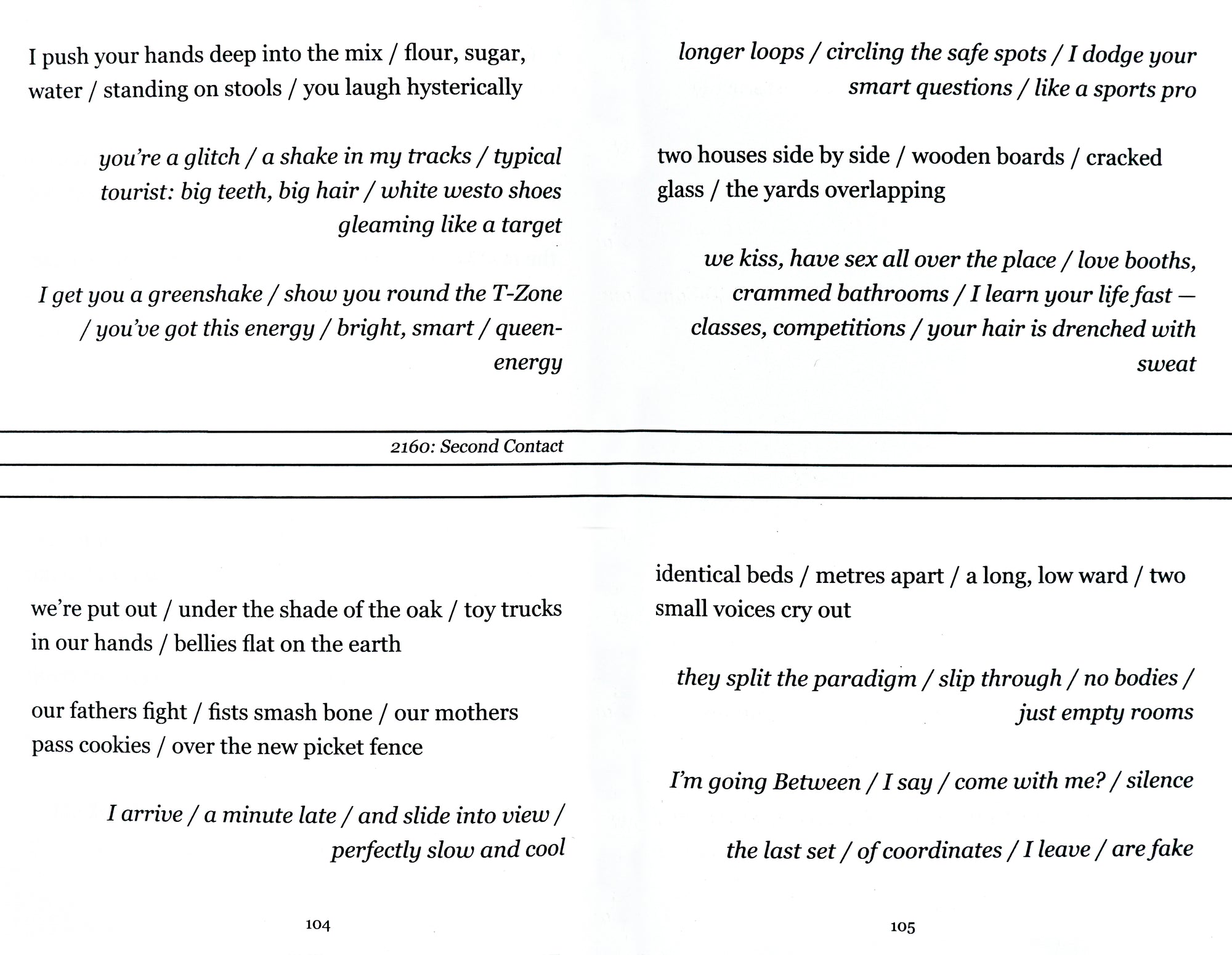 A spread of the book, with poetry relating to family, relationships, and sex.