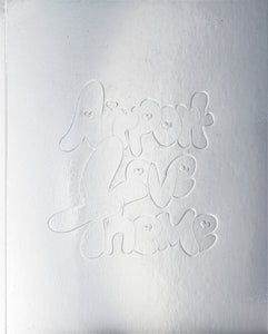 Silver cover with embossed, rounded custom type letters, spelling out the title 'Airport Love Theme'. The typographical counters are replaced by little hearts.