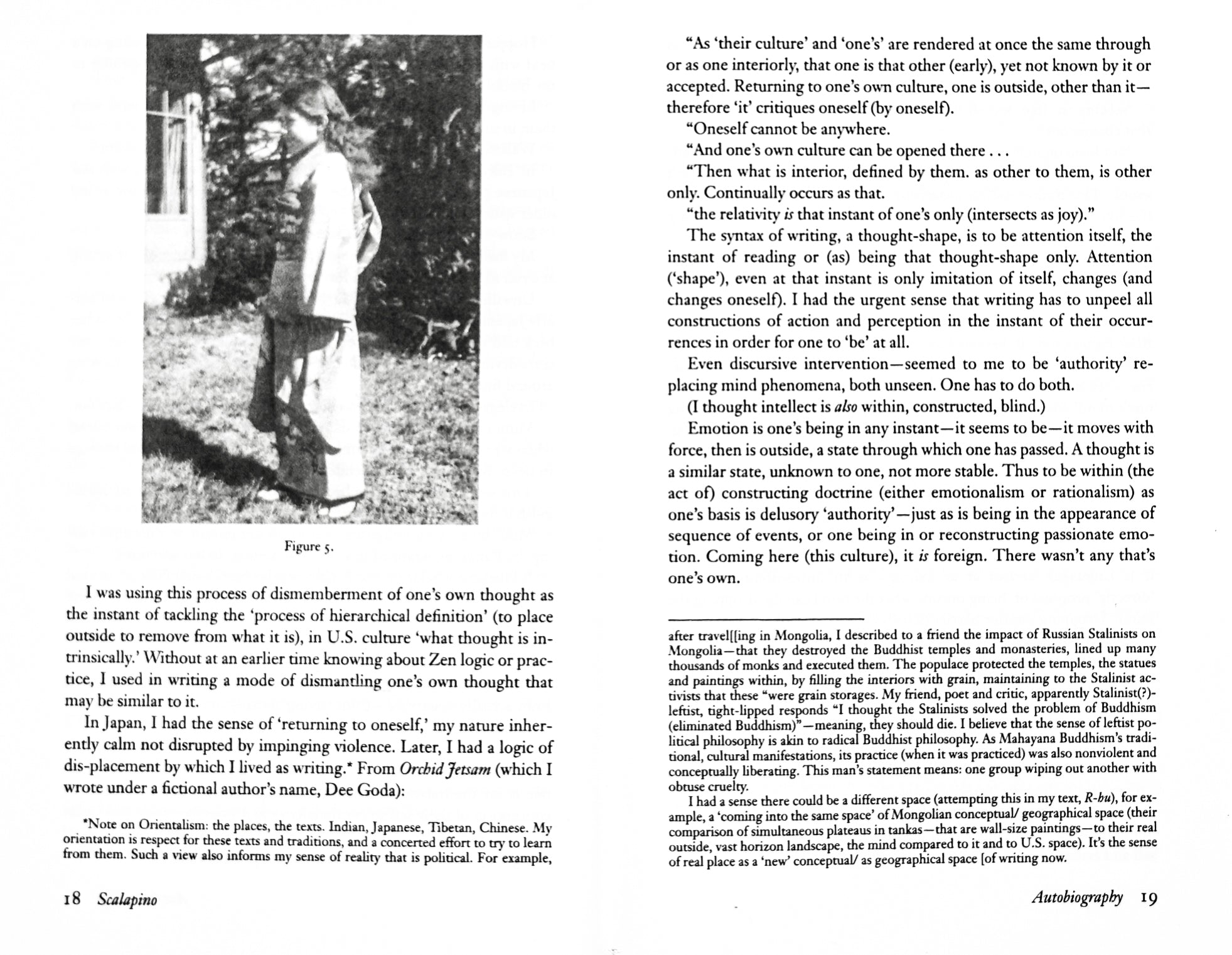 Two columns of text in black letters spread over a white page with a photography of a girl on the left upper side entitled “Figure 5.“ as well as a footnote block on the lower half third of the right page.