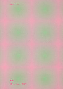 Book cover in light pink with eight light lime green round patches in it, alongside the author Spencer Lai on the top of the page and the title “om (Texts: 2014-2021)“ in italics on the Botton of the page.