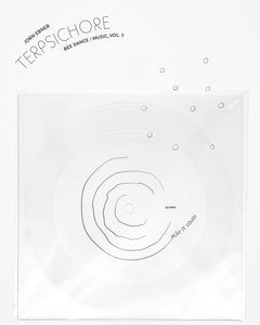 The cover, held in white, carries a translucent plastic bag with a small translucent ep in it. There is fine type and fine line illustrations on top of the cover, in sans serif text. 