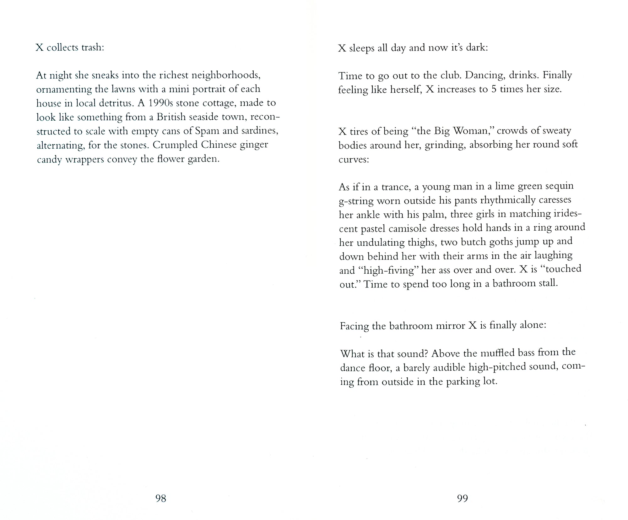 Spread with flow text in black on white, showing several spaced out stanzas.