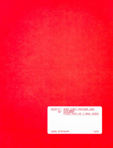 Bright red cover with a white panel on the bottom right. Inside the panel sits the title, author and year in bright red courier font, written out in all caps.