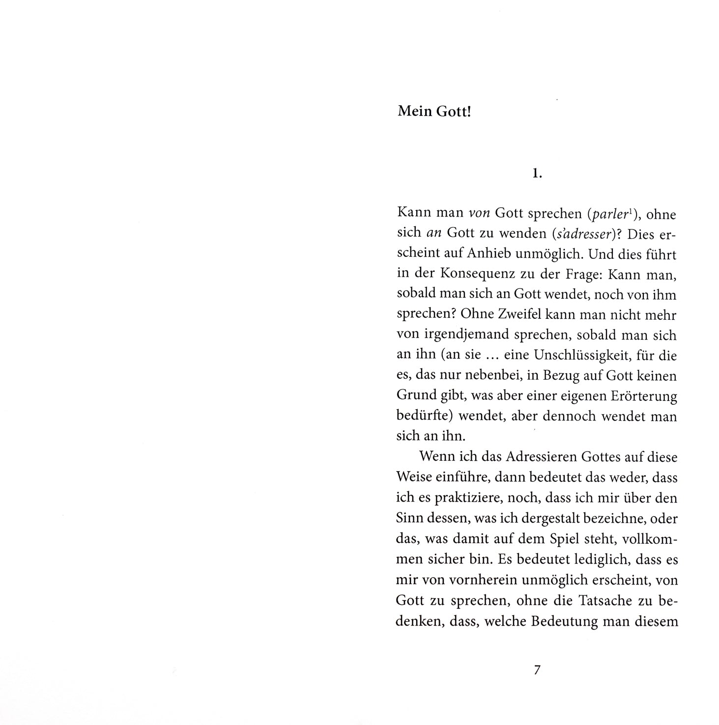 Doppelseite der Seiten 6 und 7. Auf der rechten Seite beginnt der Text mit dem Titel 'Mein Gott!'.