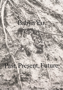 Book cover with black and white background of overgrown branches in dust and the title Babyn Yar in black serif in the upper third of the page. In the lower third of the page it says Past, Present, Future. 