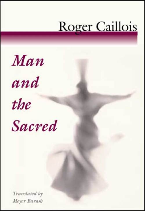Shadow grey figure with Roger Caillois Man and the Sacred on white backdrop