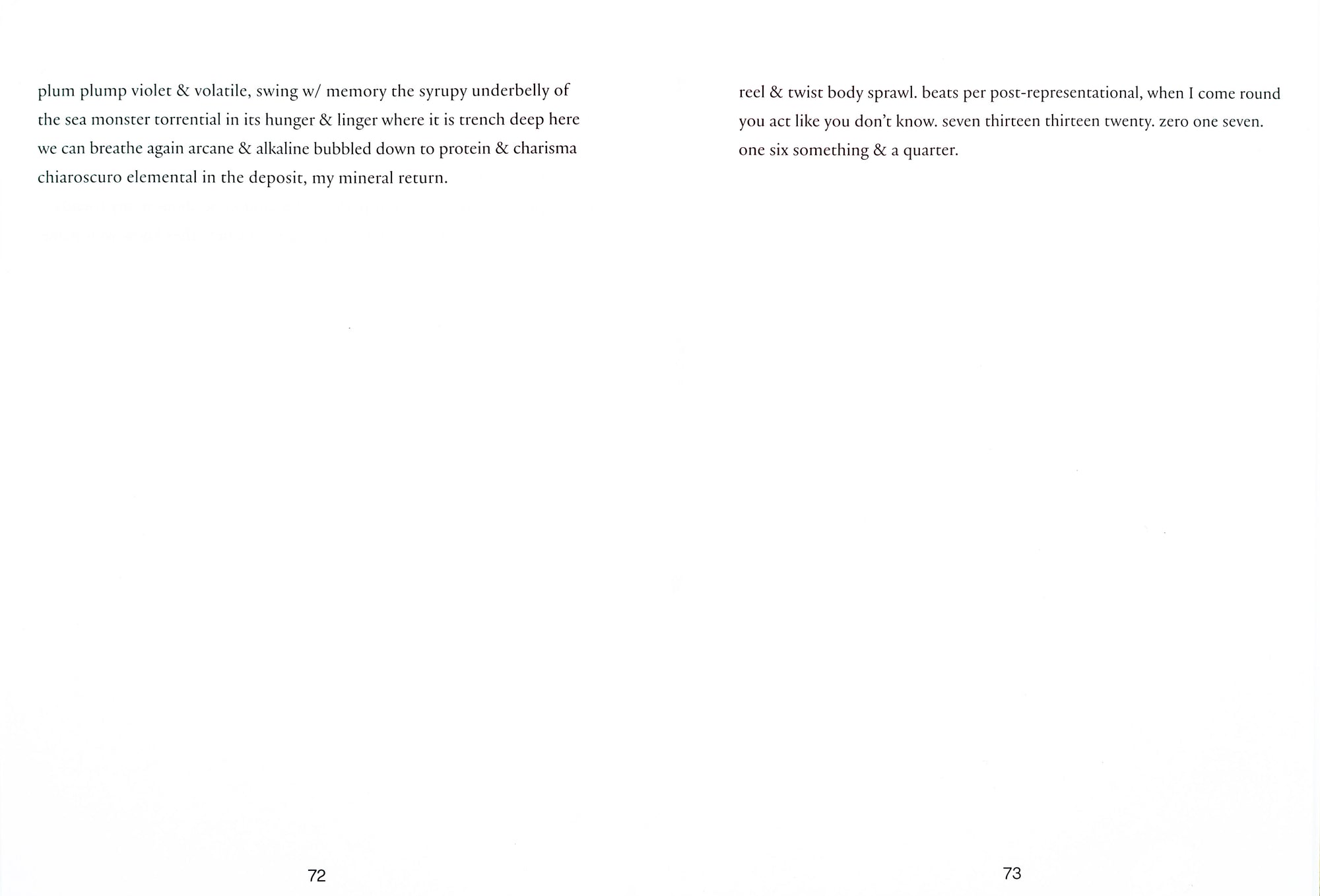 Book spread in white with with two short columns of text on each side in black serif writing.