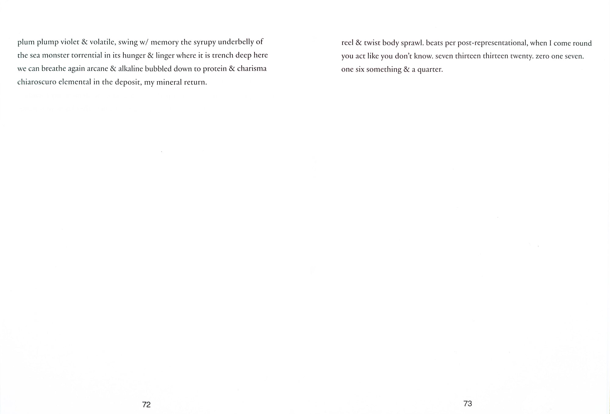 Book spread in white with with two short columns of text on each side in black serif writing.