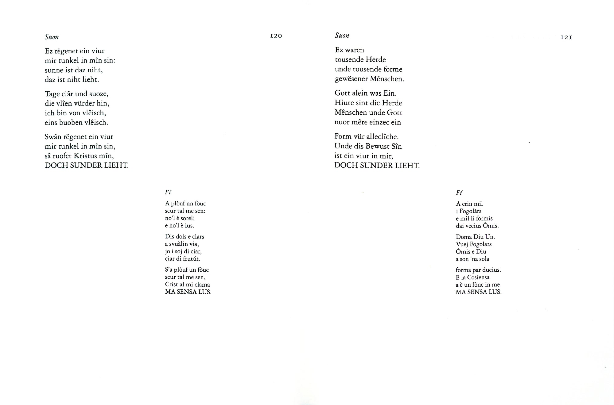Book spread with white background containing two poems on each page. 