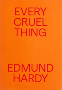 Red capital letters on orange background. Title centred on top area. Author's name centred on bottom area.