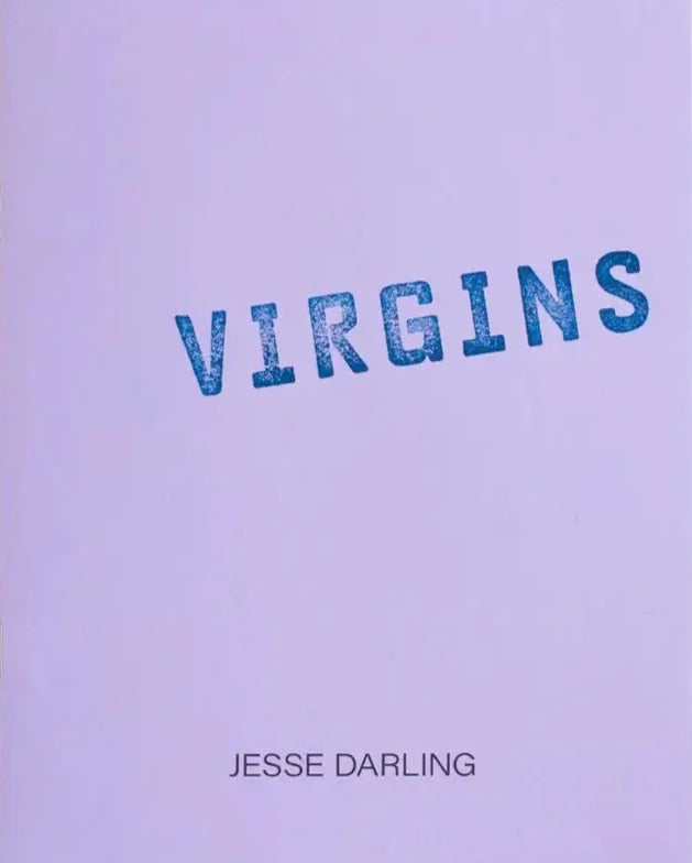 Title "Virgins" printed in all caps in blue on a lilac cover. Author's name centre bottom printed in all caps.