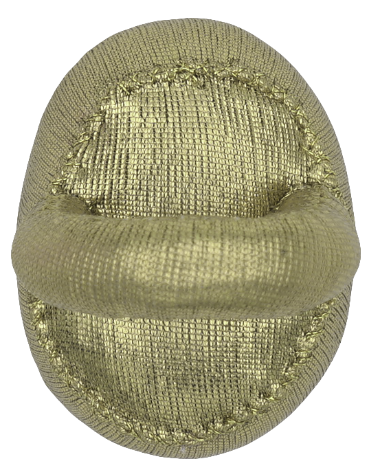 Backside of the bright gold plush ring in gold sheen fabric.