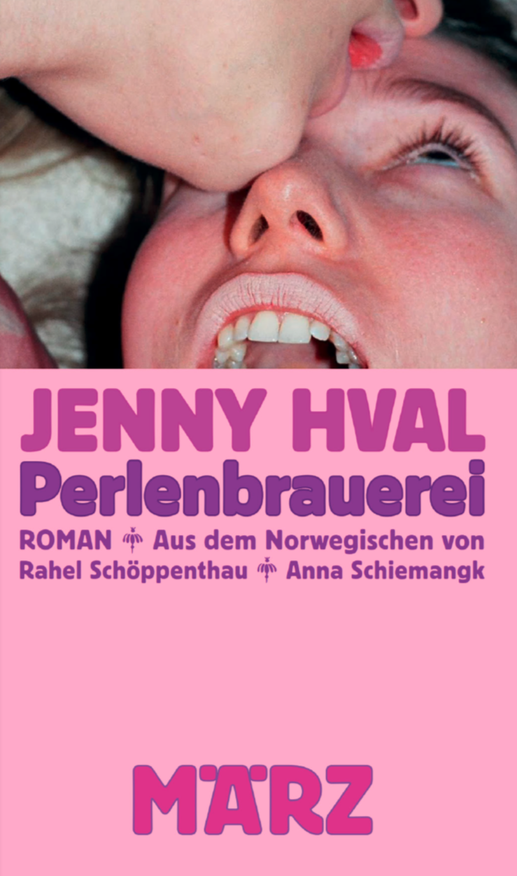 Book cover. On the top half of the cover a photograph of two women's faces close together and from top to bottom, taken as if the lens stood between them. On the middle the author's name in upper case in magenta on pink background. The title right below it in lower case purple sans-serif font. On the bottom of the cover still on a pink background the name of the publisher in bright pink, upper case, sans-serif font